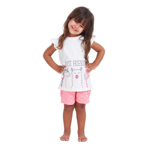 Girls summer pajama set Best friend t-shirt + Pink dotted shorts